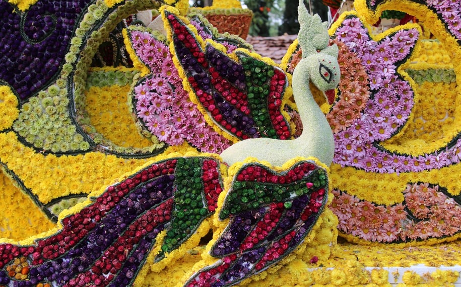 A swan is made out of flowers for the Chiang Mai Flower Festival in Thailand.