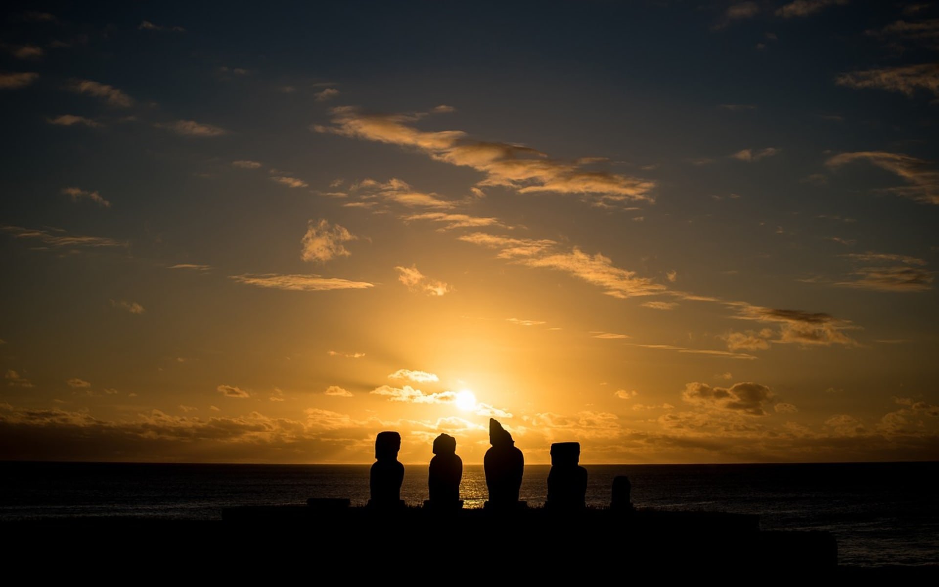Statues in Tahai, Easter Island. 