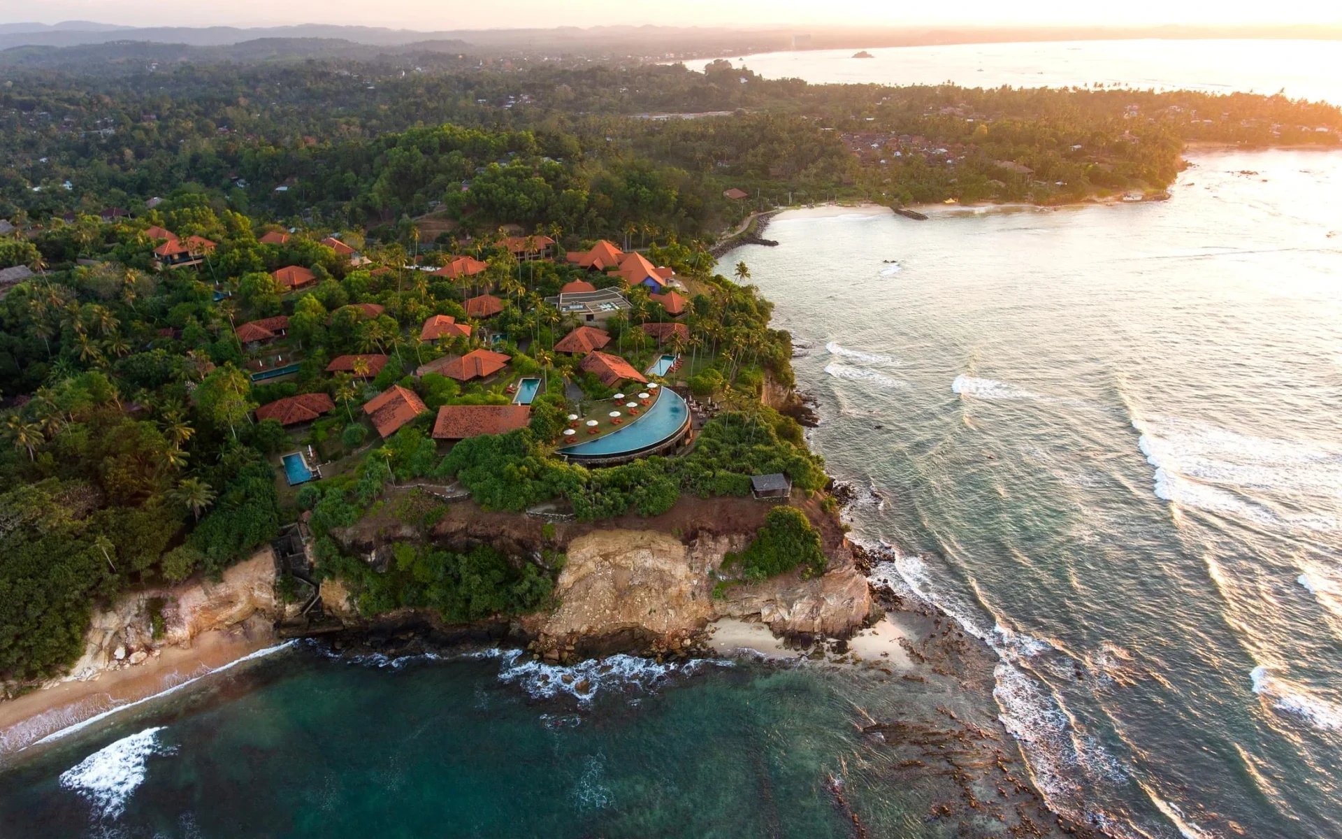 Cape Weligama is situated on a cliff by the sea. 