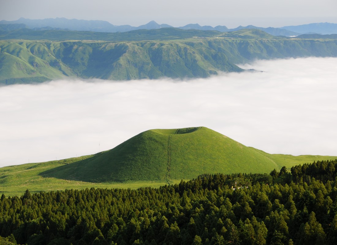 Mount Aso, located in Kumamoto Prefecture, Japan, is a unique place created by a caldera.