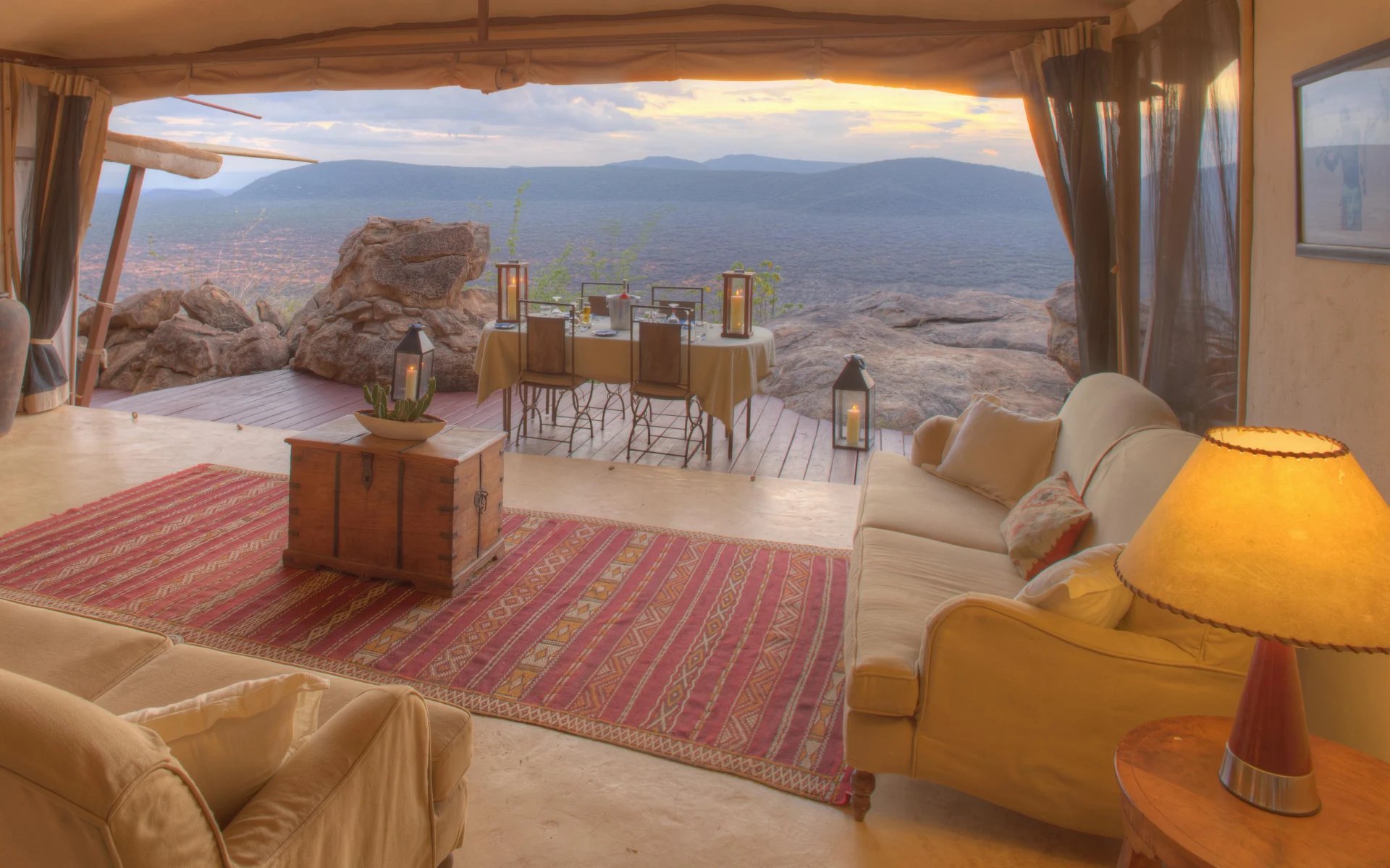 One of the villas at Saruni Samburu overlooks the mountainous landscapes of the Samburu National Reserve.