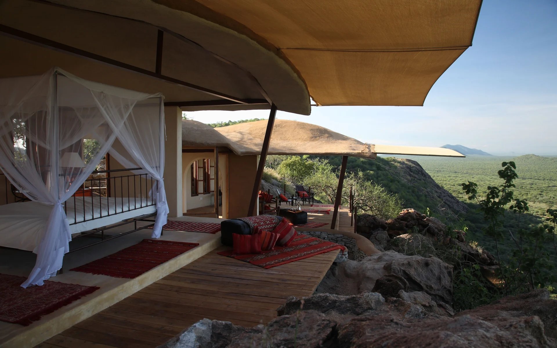 One of the rooms at Saruni Samburu overlooks a magnificent scene of the national reserve