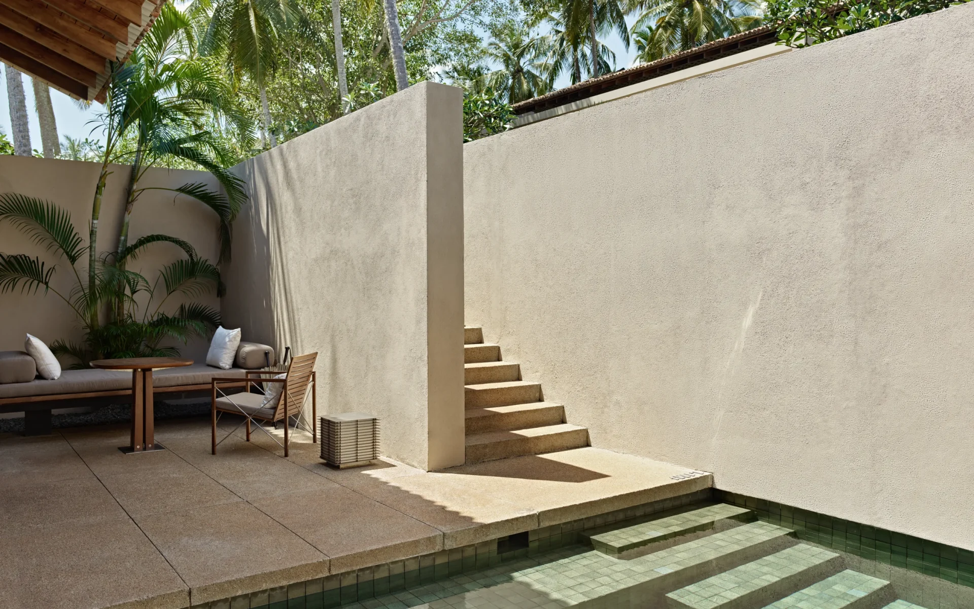 Amanwella villas have a plunge pool and outdoor seating.