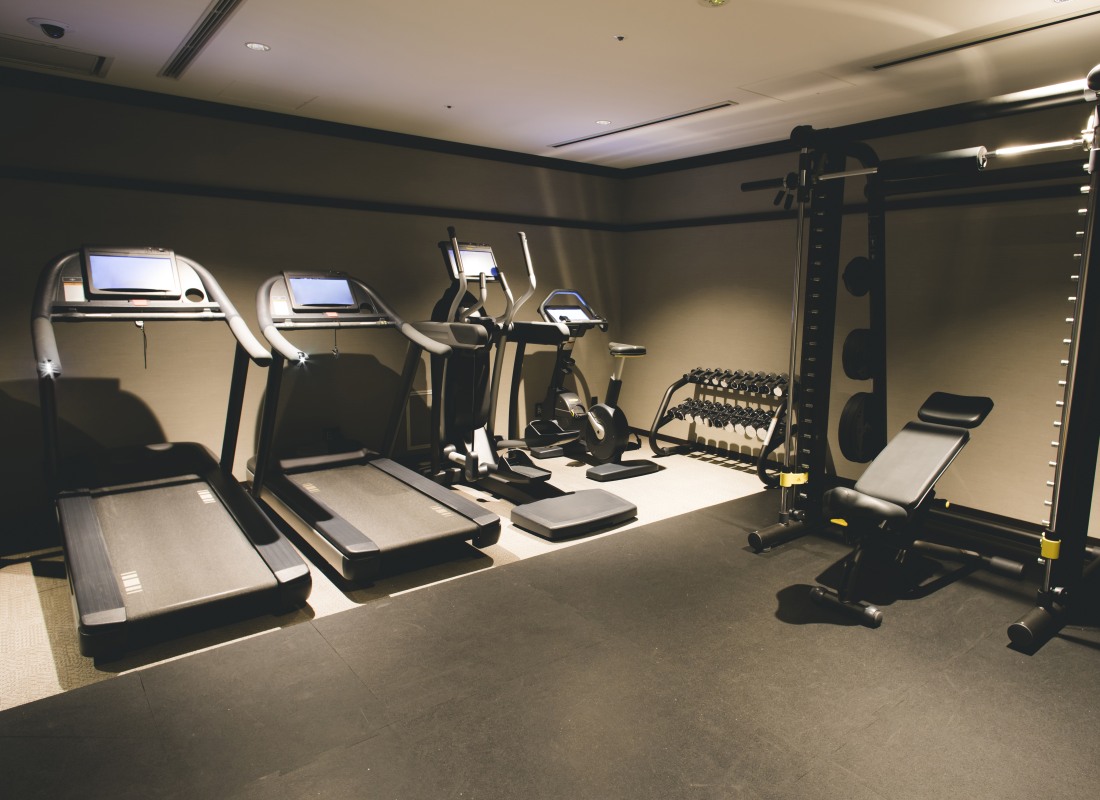 The gym at Dhawa Yura has two treadmills, weights and a bike. 