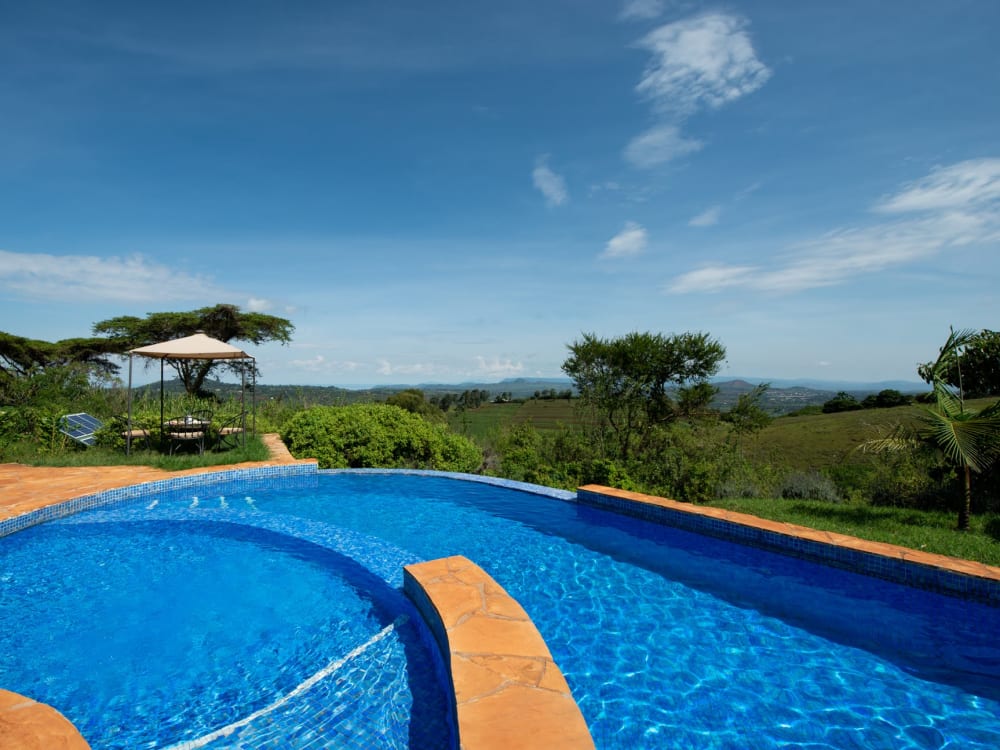 A swimming pool overlooking the countryside