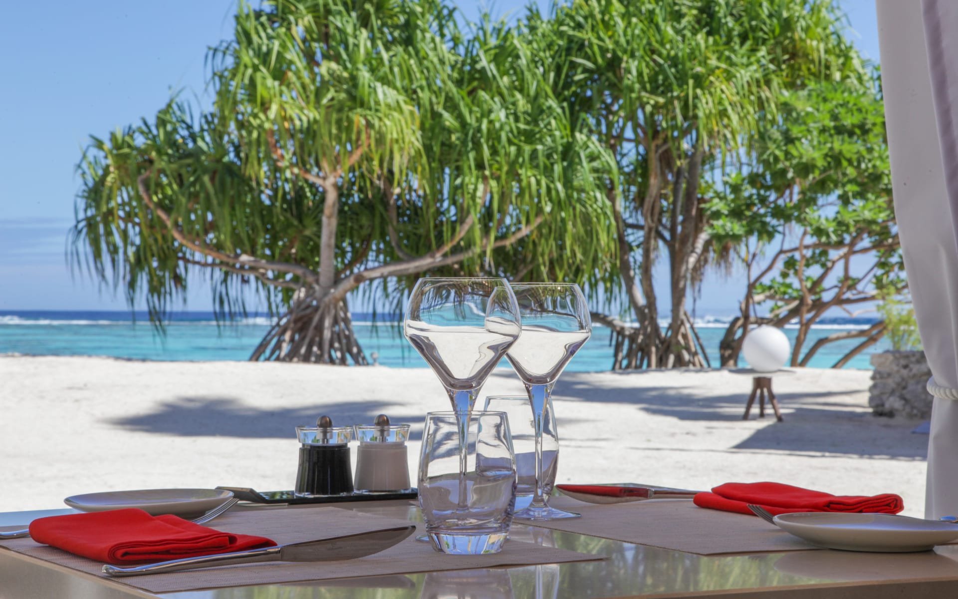 Restaurant table by beach