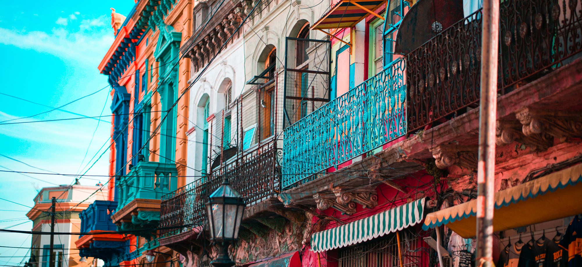 The architecture in Buenos Aries is colourful, with lots of period-style balconies, Victorian lamps and shutters. 