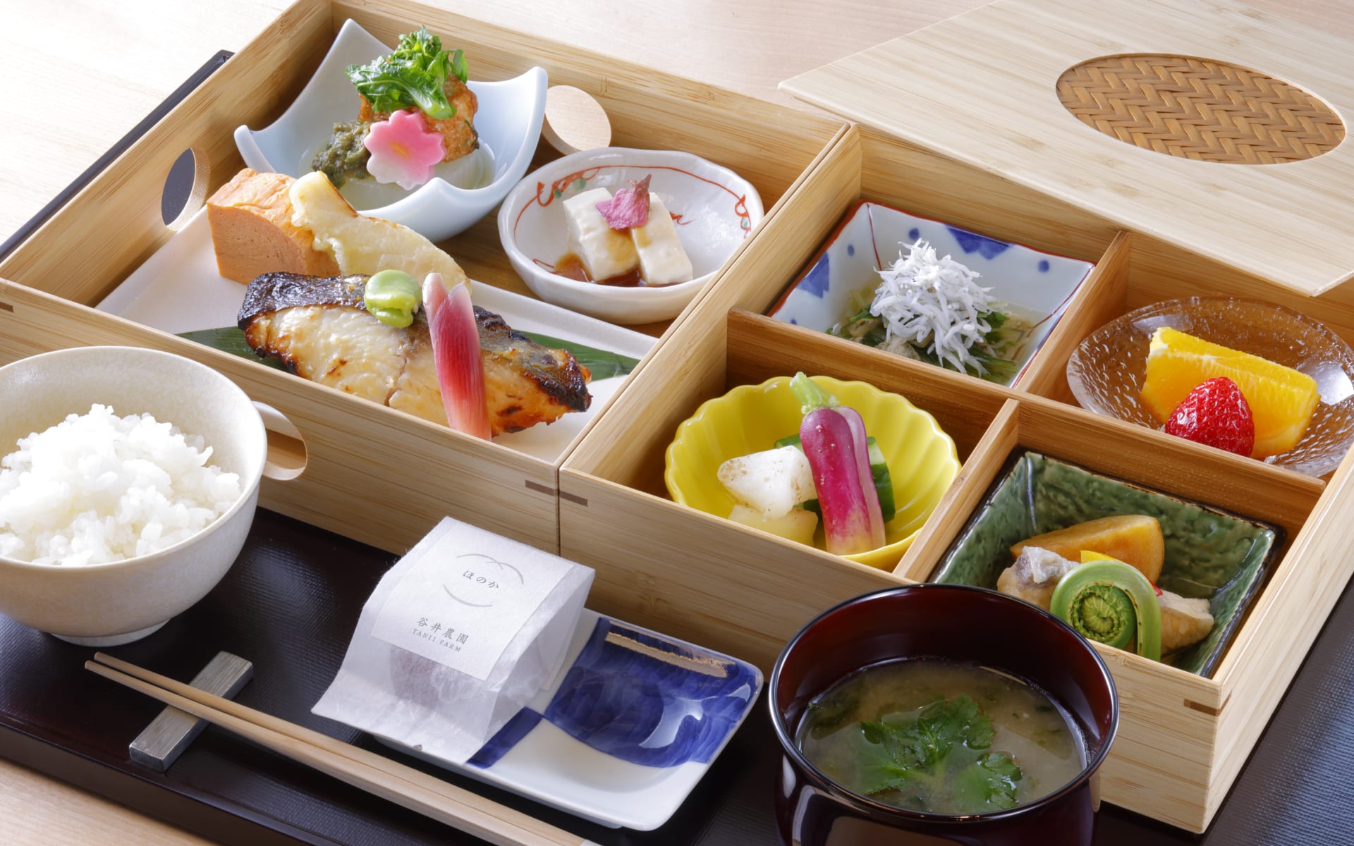 Breakfast at The Mitsui is served on a tray in little boxes. 