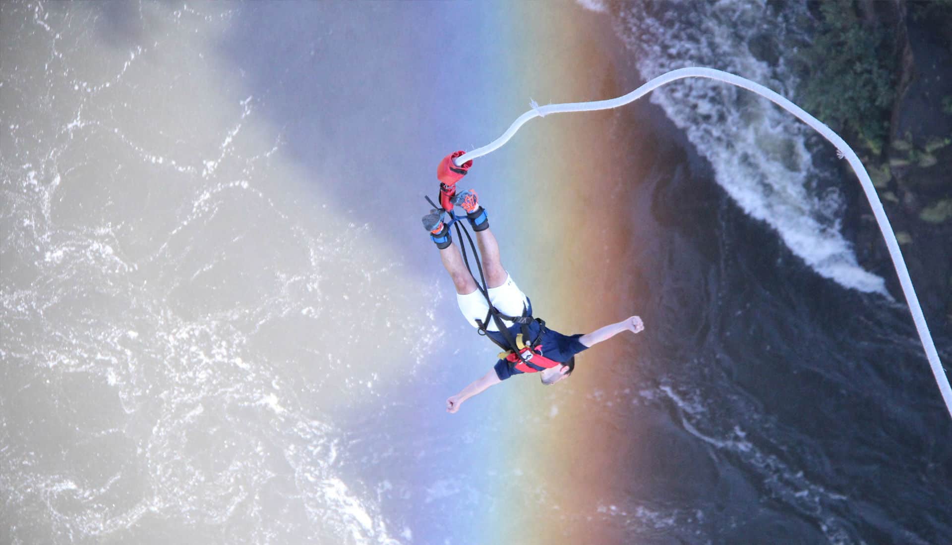 Bungee jumping off the Victoria Falls bridge over the Zambezi River, Zimbabwe