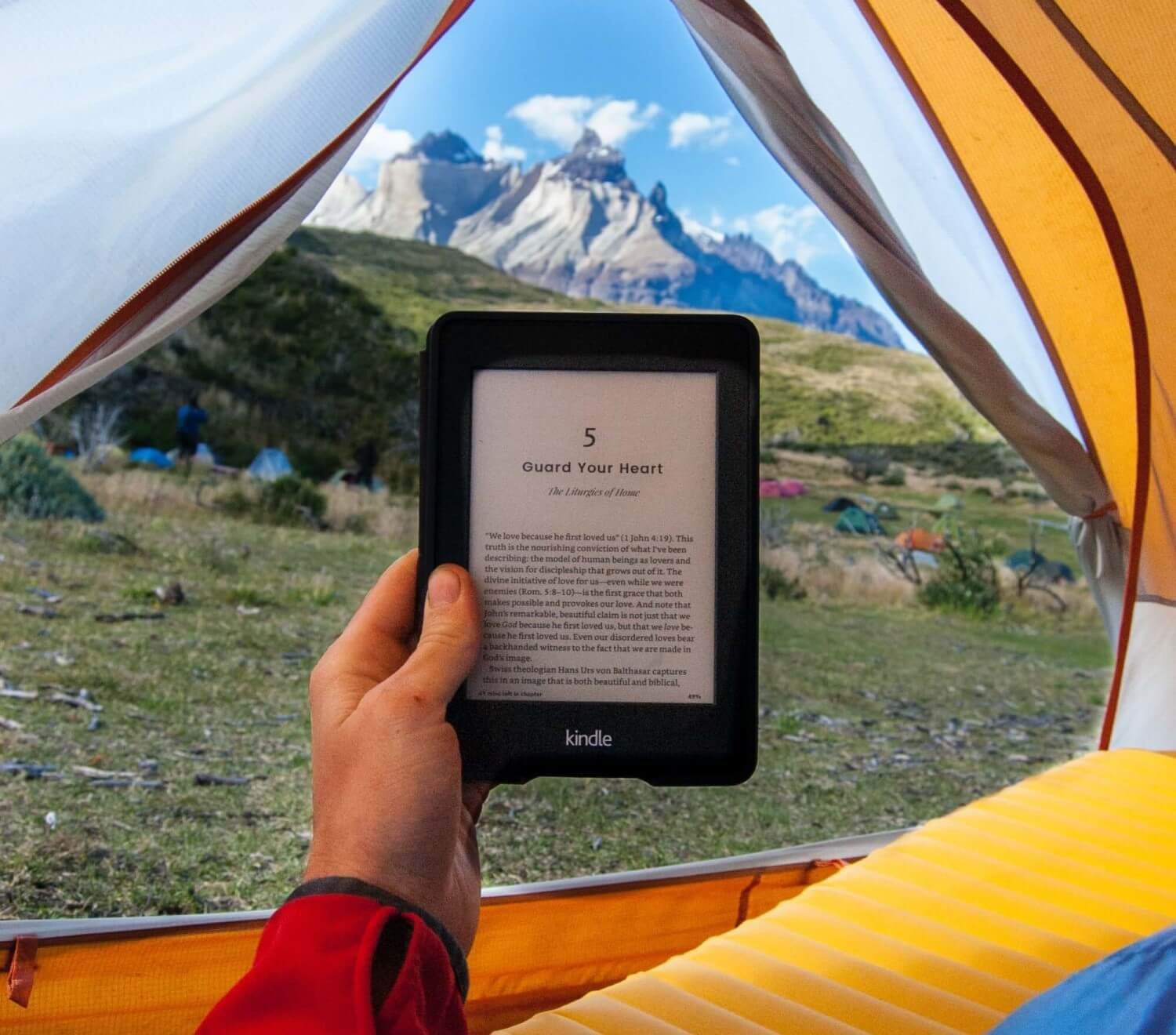 A book with a view in Patagonia, Chile.