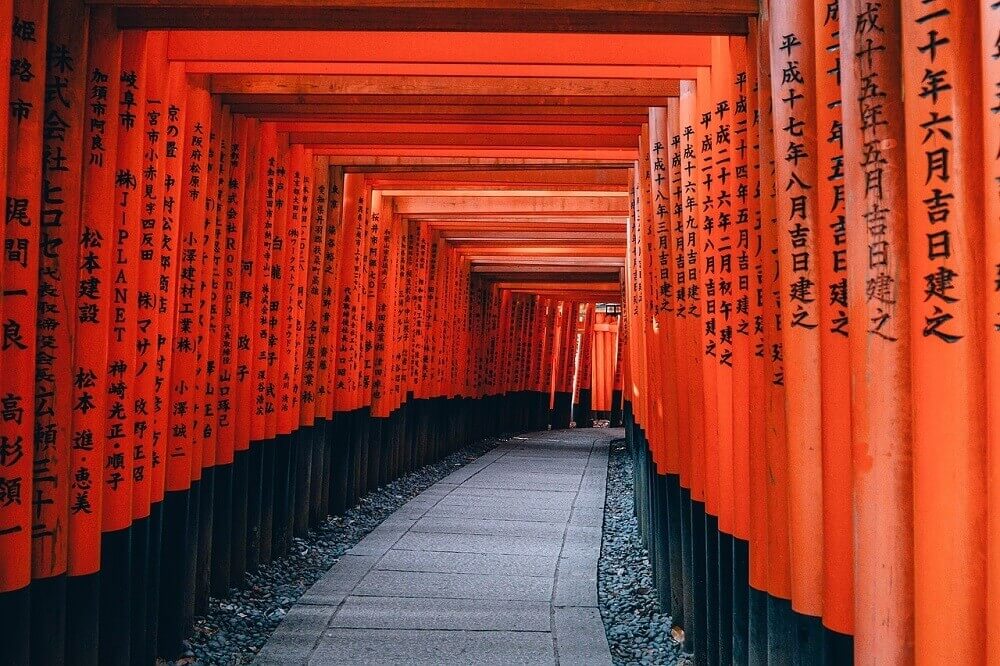 Fushimi Inari Shrine red torii gates in Japan