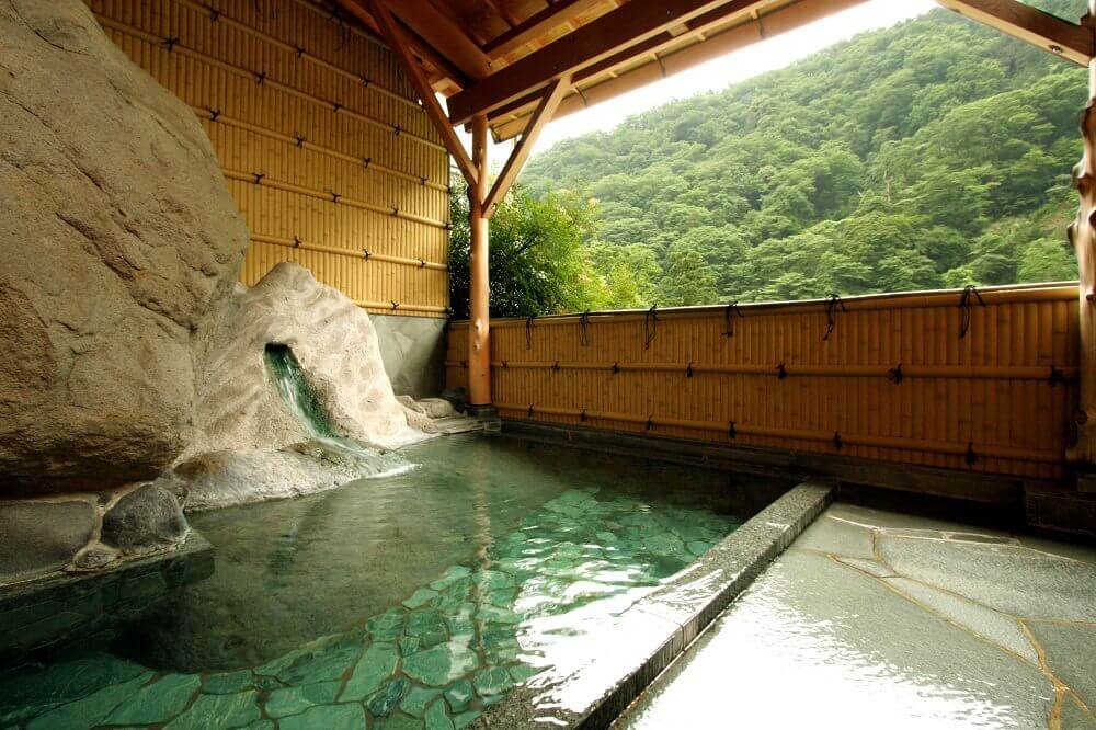 Communal onsen baths at Hakone Yamanochaya ryokan in Japan