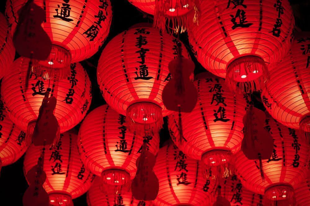 red chinese lanterns glowing for chinese lunar new year