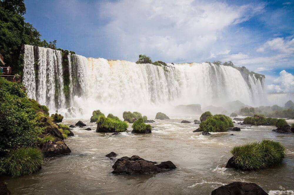 view of Iguazu Falls from the river
