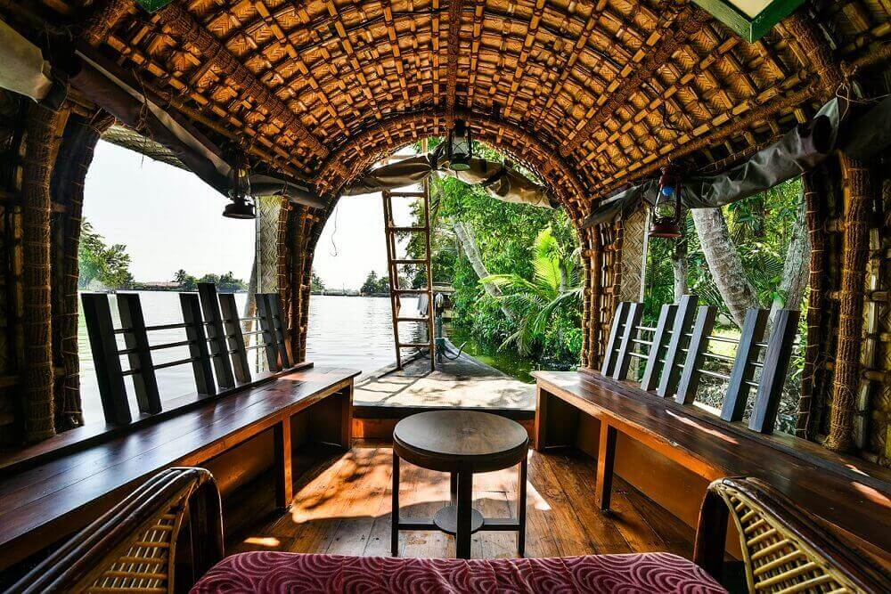 Inside a houseboat on Kerala's backwaters in India