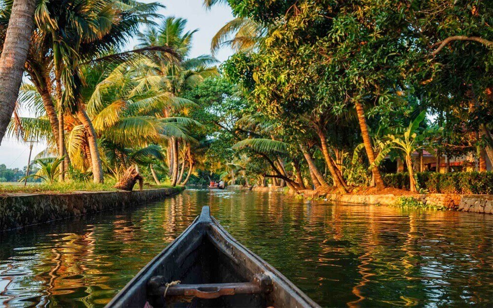 Kerala backwaters in a canoe in India