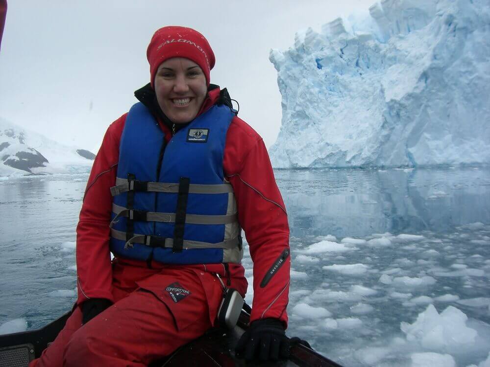 Kirsteen on zodiac trip in Antarctica