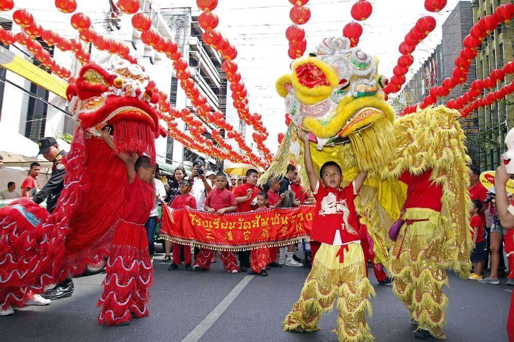 Lion dance for Chinese New Year in Chinatown Bangkok - Thailand festivals