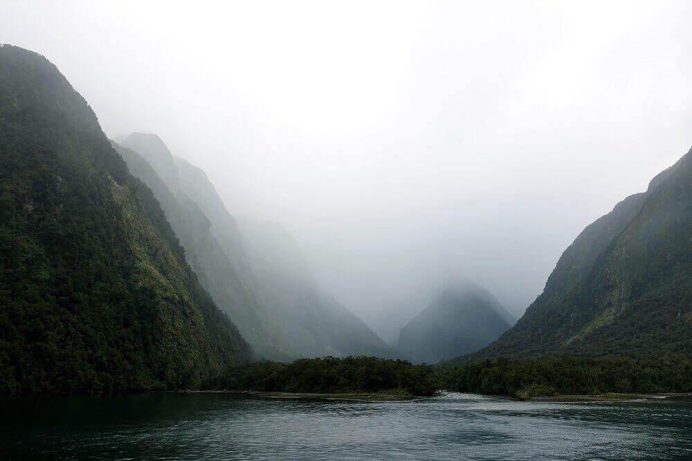 New Zealand Misty Mountains and Lake