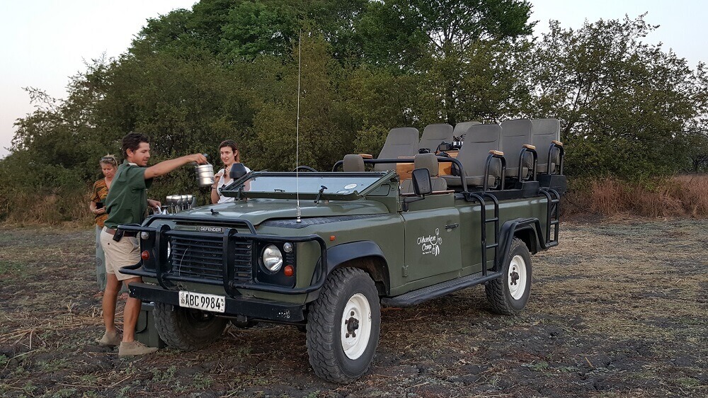 Open top safari vehicle in Kafue National Park Zambia