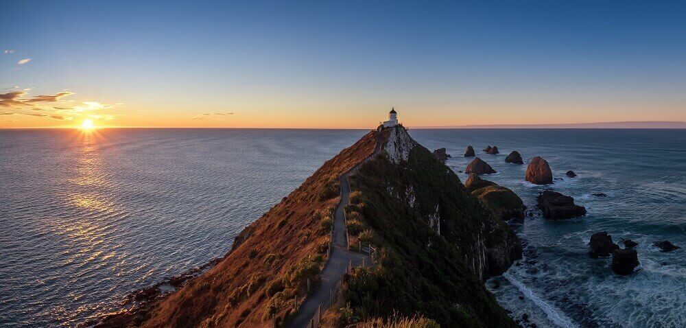 Sunset in on the coast of Otago in New Zealand