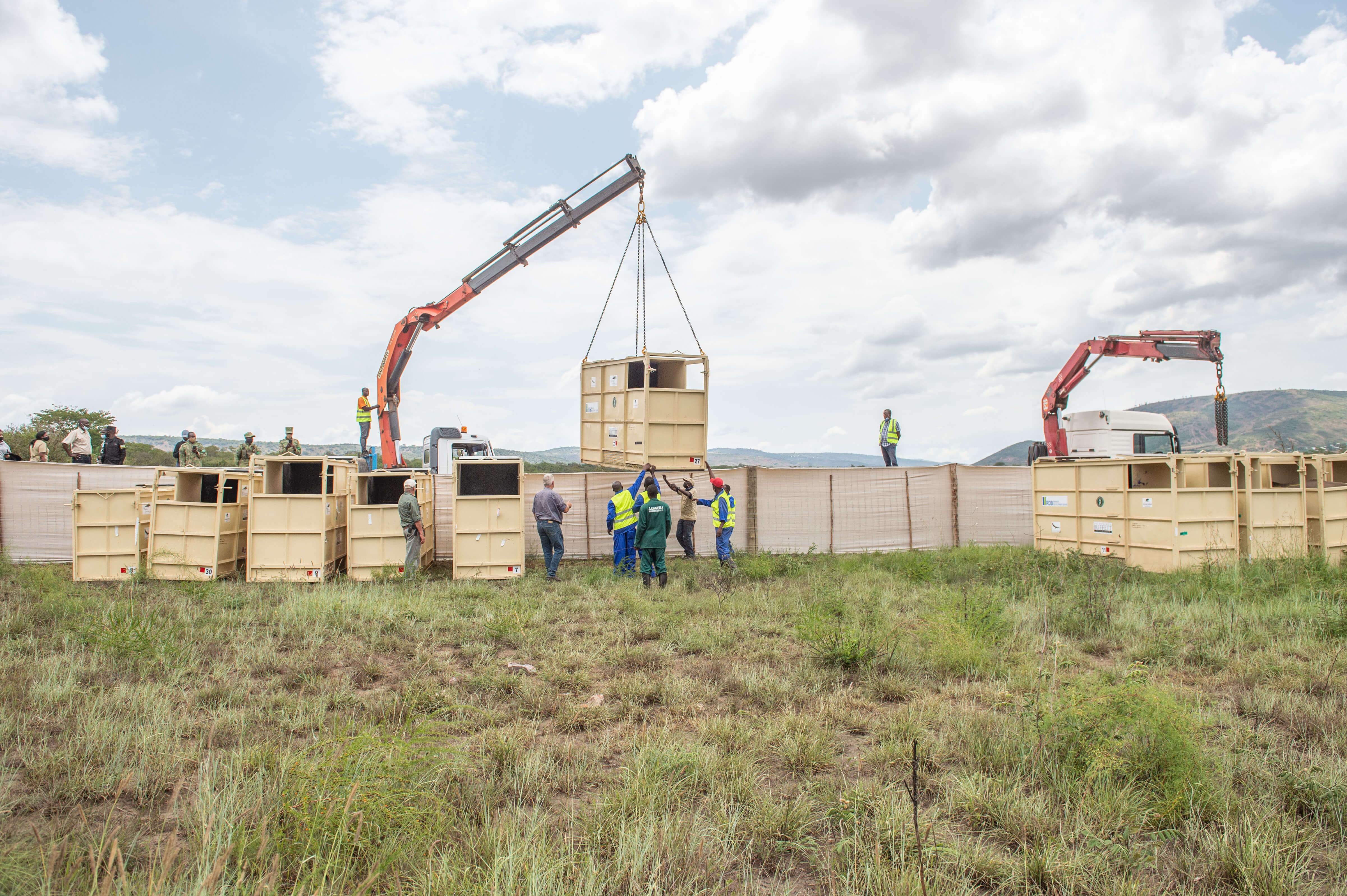 Rhino crates offloaded in Akagera