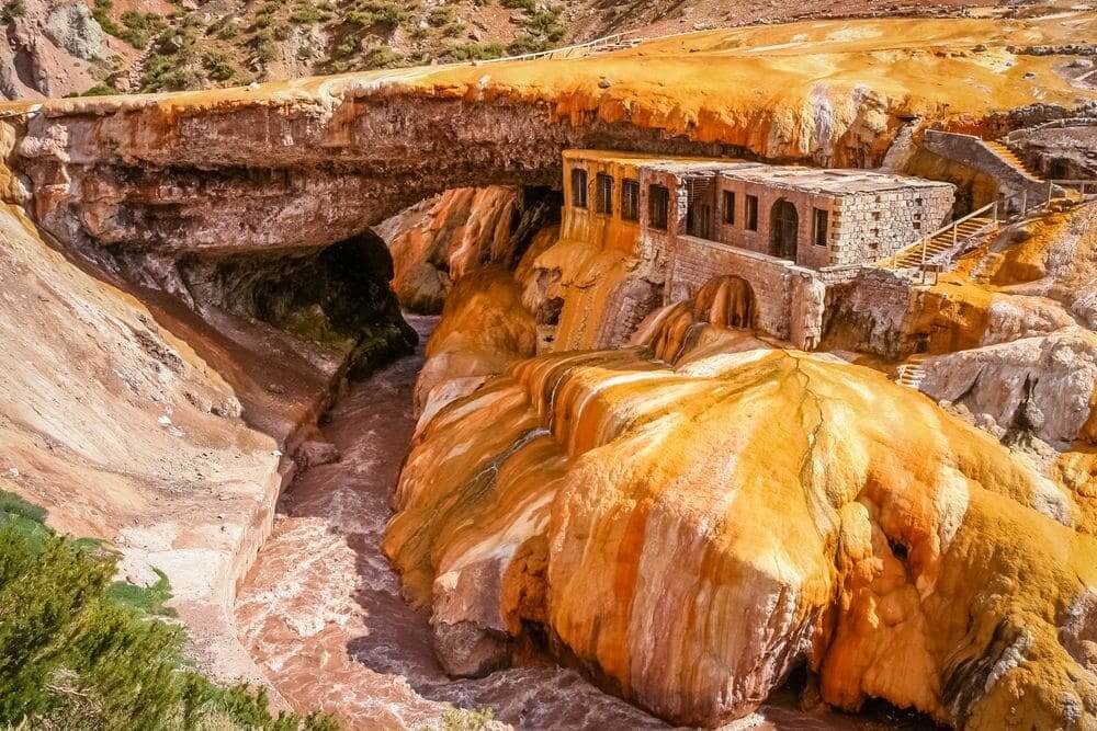 ancient ruins in orange rocks Mendoza Argentina