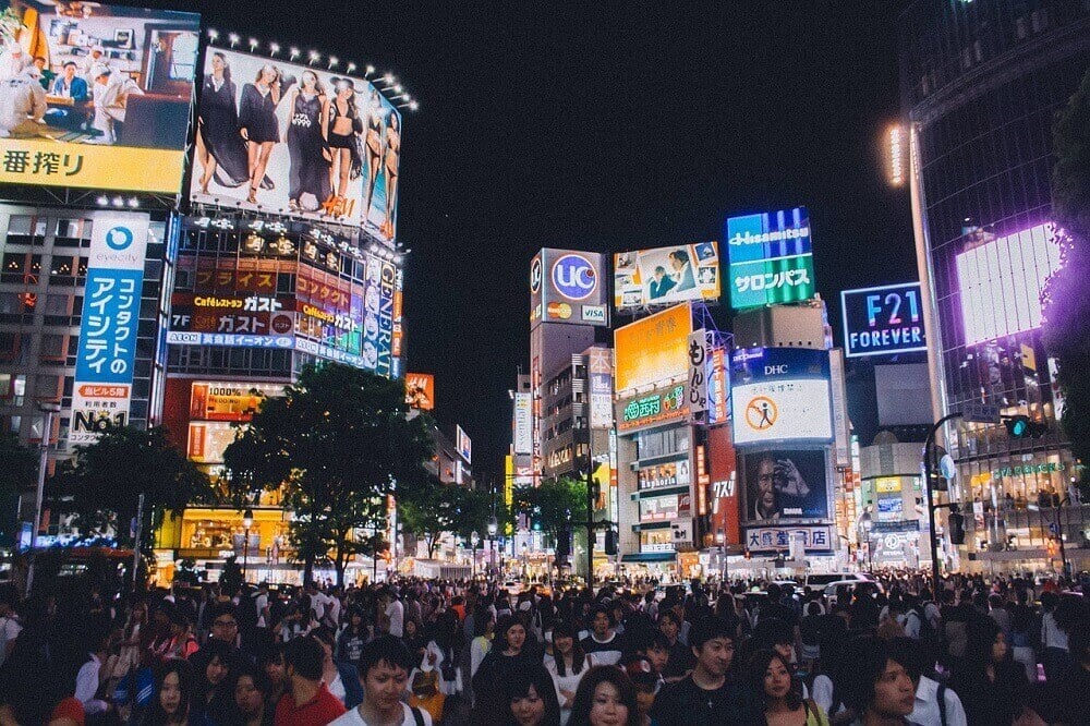 Shibuya Crossing at Night in Tokyo Japan