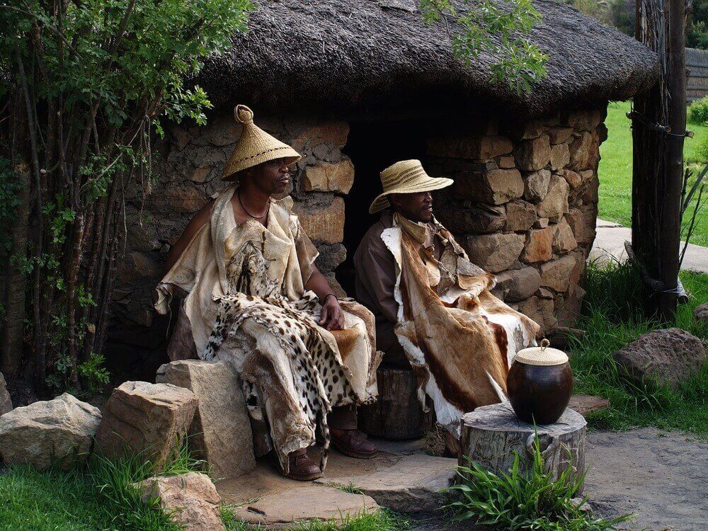 basotho men dressed in traditional costume in south africa