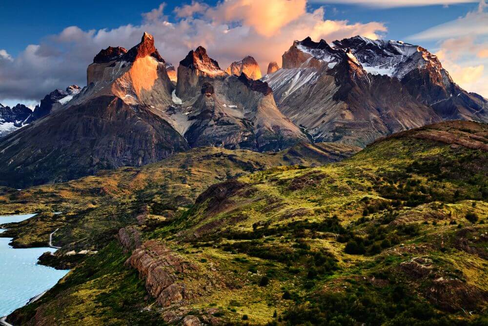 sunrise over the Andes mountains in Chilean Patagonia