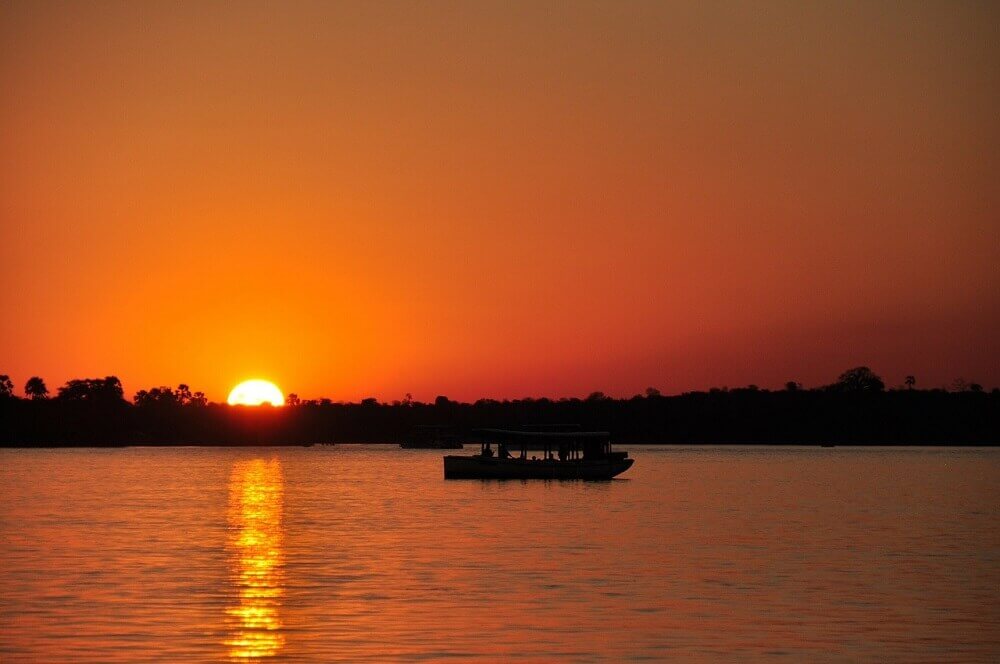Sunset cruise Zambezi River near Victoria Falls