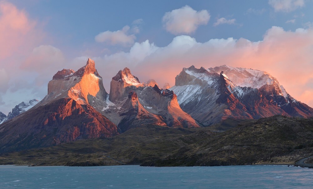 Sunset over Patagonian Andes in Chile