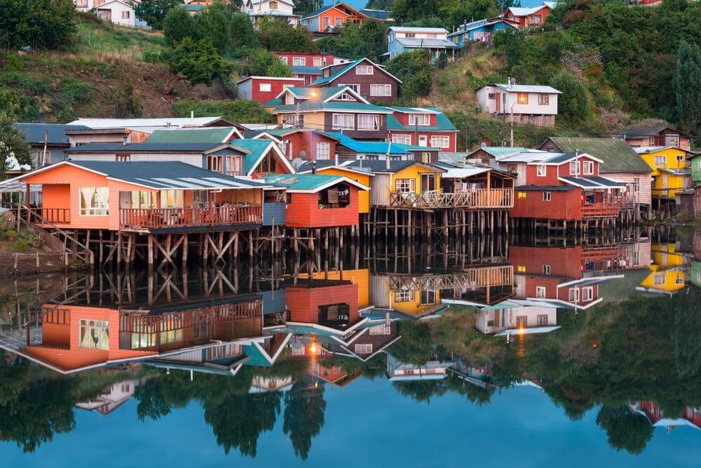 traditional stilt houses in chiloe island, chile