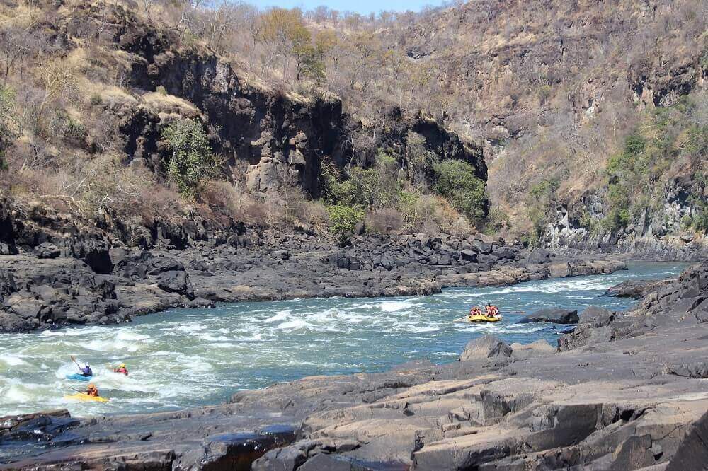 White water rafting on the Zambezi River in Zambia