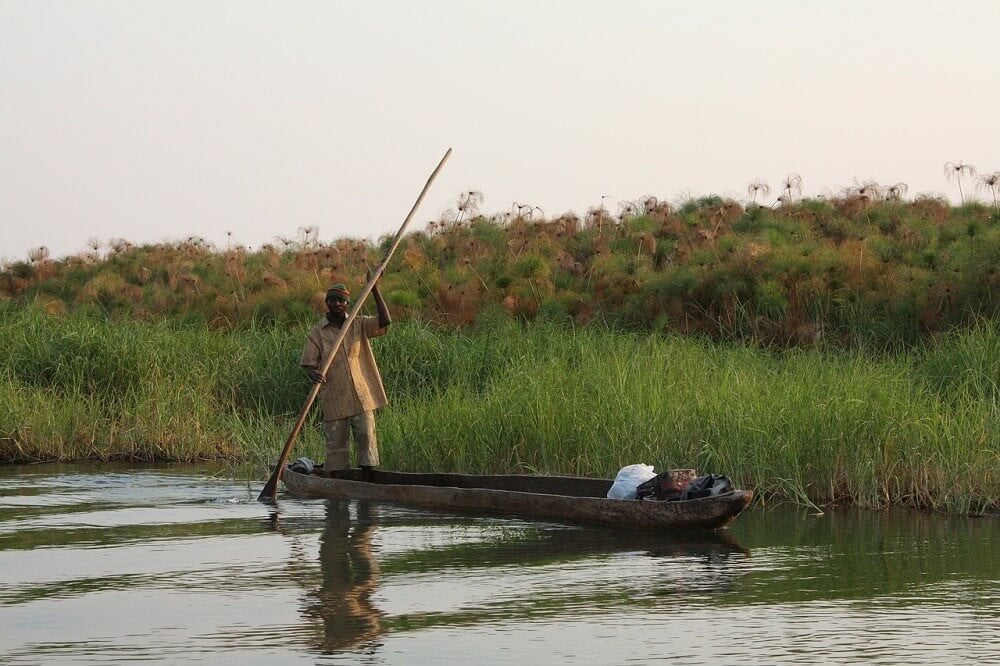 Traditional mokoro in Zambezi river